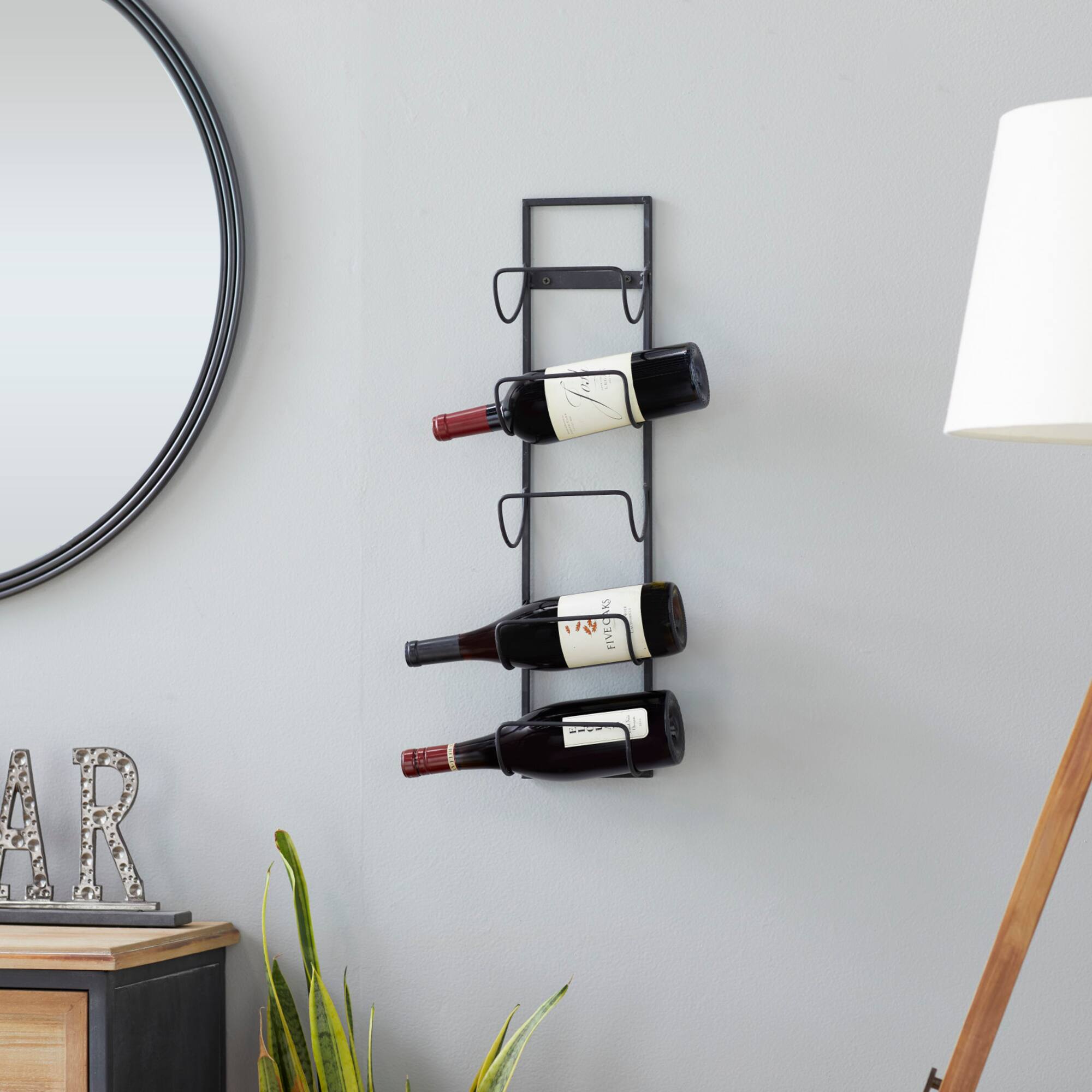 25" Black Metal Industrial Wine Holder Rack